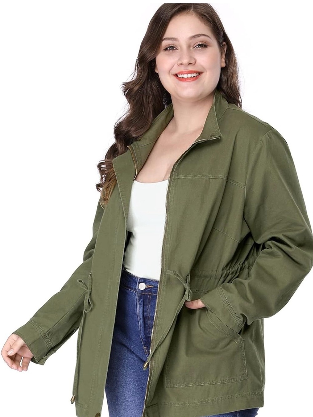 Agnes Orinda Women's Plus Size Olive Green Anorak Jacket. Size XXL - Picture 5 of 9